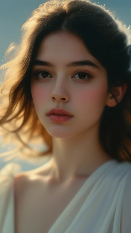 a nostalgic portrait of a young woman, beautiful detailed eyes, beautiful detailed lips, extremely detailed eyes and face, long eyelashes, soft warm lighting, cinematic lighting, masterpiece, Dolby Vision, shot on canon eos r1, romantic, dreamy, dandelion field, vibrant colors, cinematic, intimate moment, serene, graceful pose, delicate, tender, carefree, essence of first love, sweet, natural, timeless