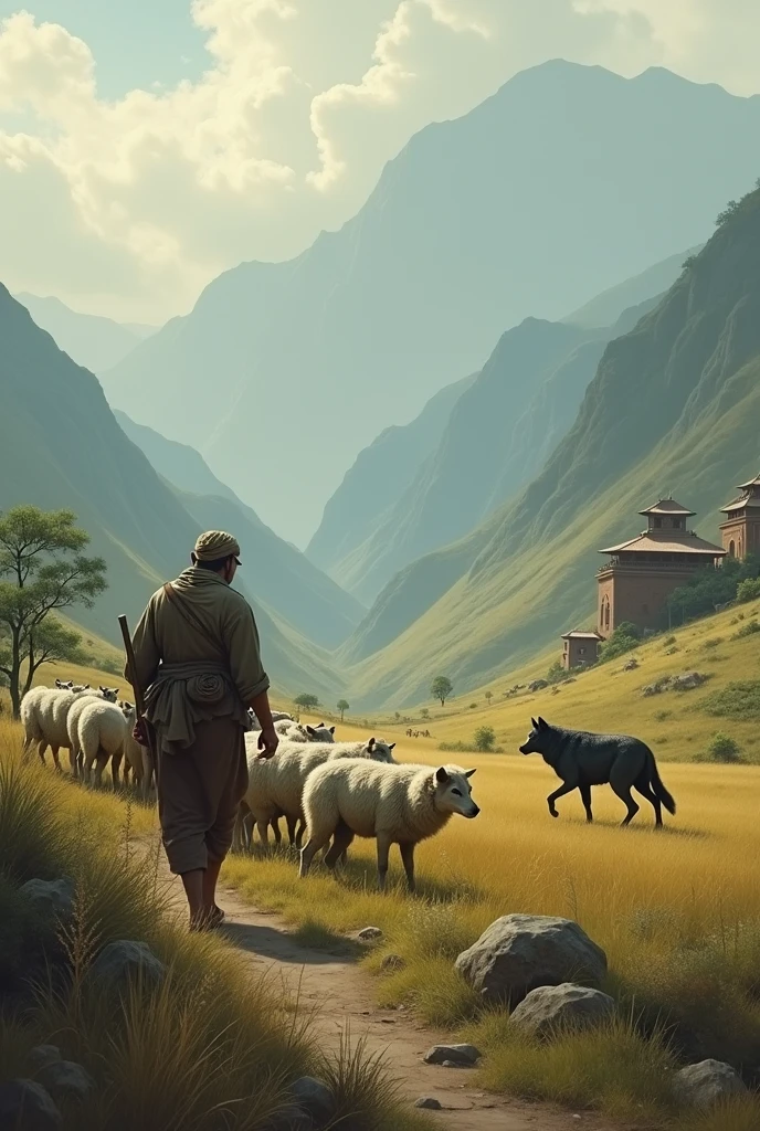 Shepherd image with wolf walking in india