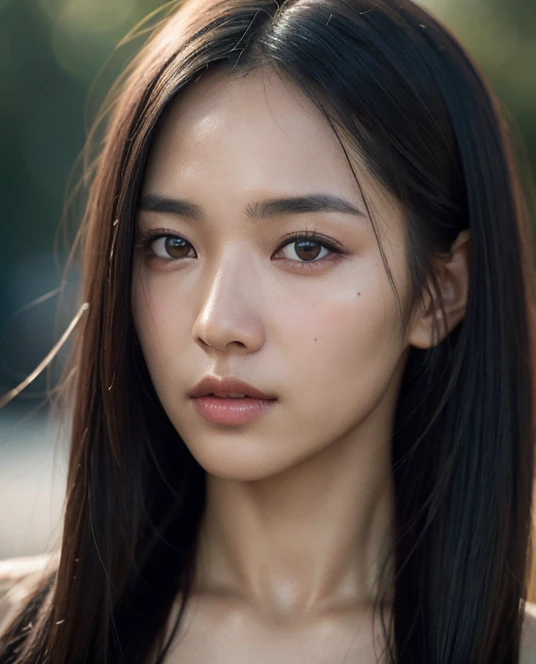 （（surreal、Super detailed image, maybe a photo.，Captures the details of the skin texture of an incredibly beautiful woman..））long straight black hair。award winning photo by lee jeffries, nikon d850 film stock photograph, Kodak Portra 400 Camera F1.6 lens. outdoors.