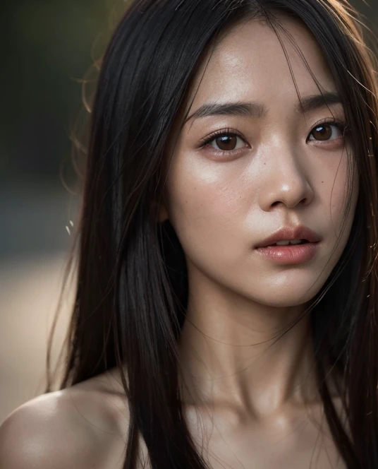 ((surreal、Super detailed image, maybe a photo.,Captures the details of the skin texture of an incredibly beautiful woman..))long straight black hair。award winning photo by lee jeffries, nikon d850 film stock photograph, Kodak Portra 400 Camera F1.6 lens. outdoors.