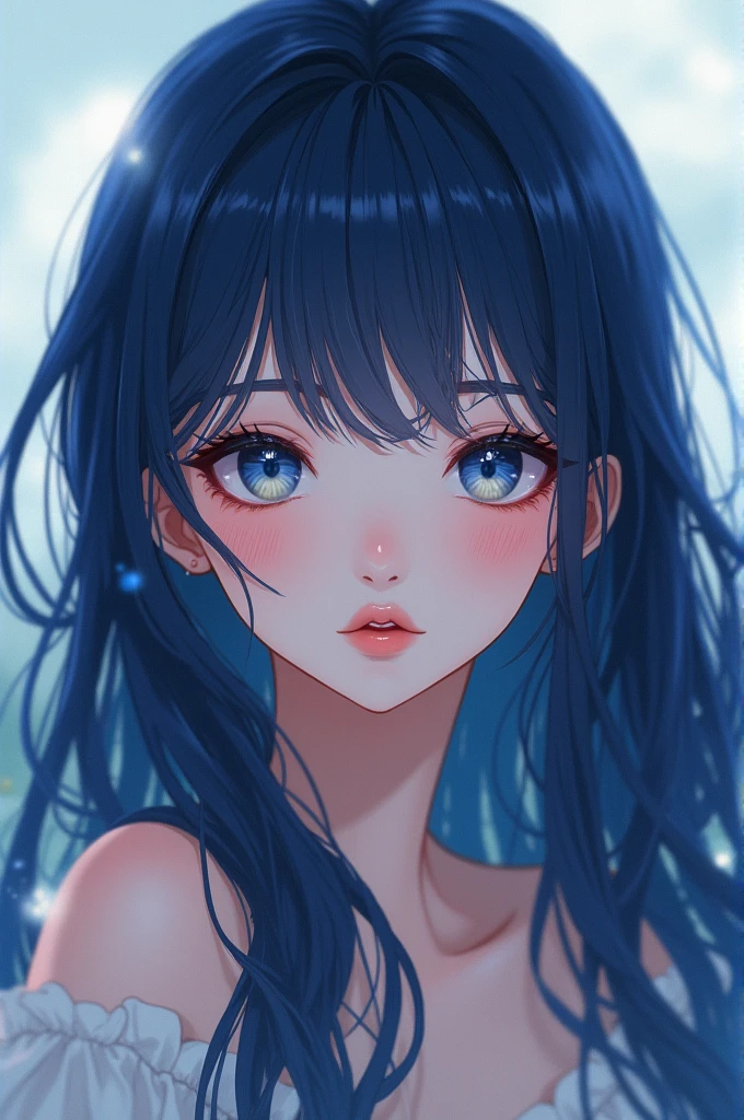 Anime girl with dark blue long hair 