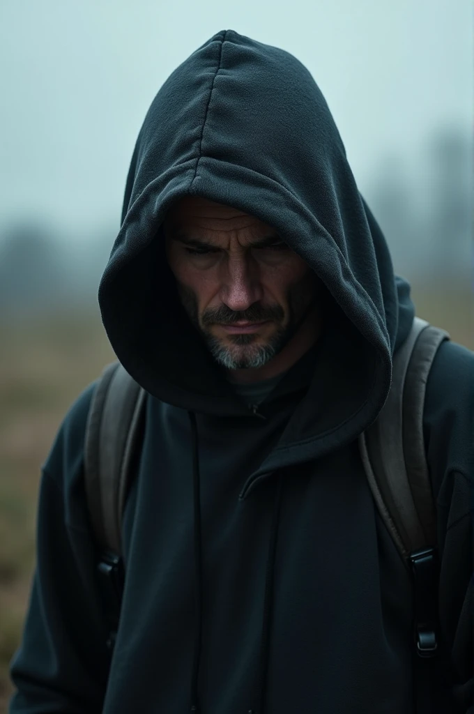 A man who's have a black hoodies and he's shit on long distance and he's had down