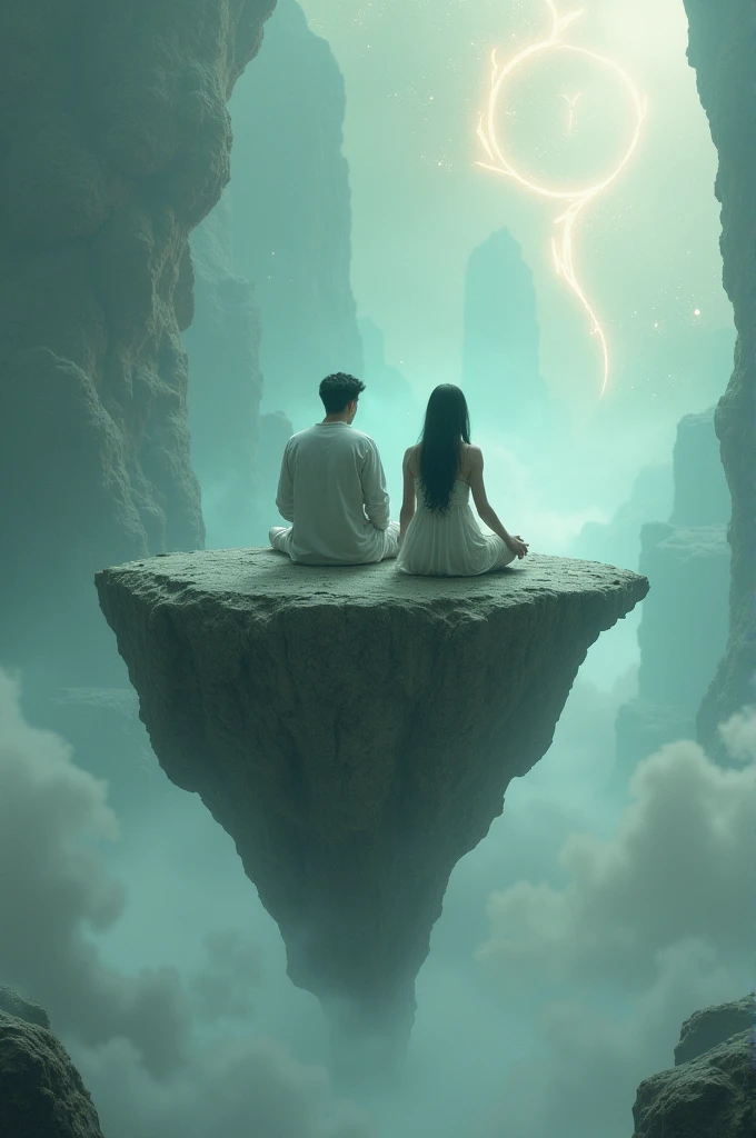 Two Adults sitting in floating rock