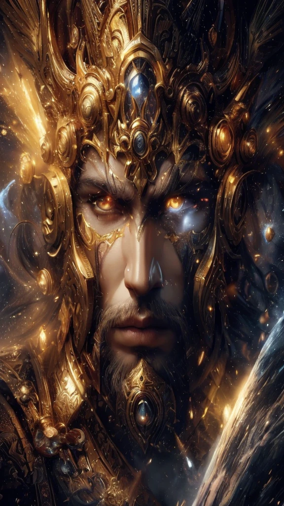 a close up of a man with a golden head and a golden crown, the god emperor of mankind, portrait of emperor of mankind, epic fantasy art style hd, epic fantasy digital art style, epic fantasy art portrait, detailed fantasy digital art, powerful fantasy epic legends, 4k fantasy art, epic fantasy digital art, hyperdetailed fantasy character, fantasy male portrait