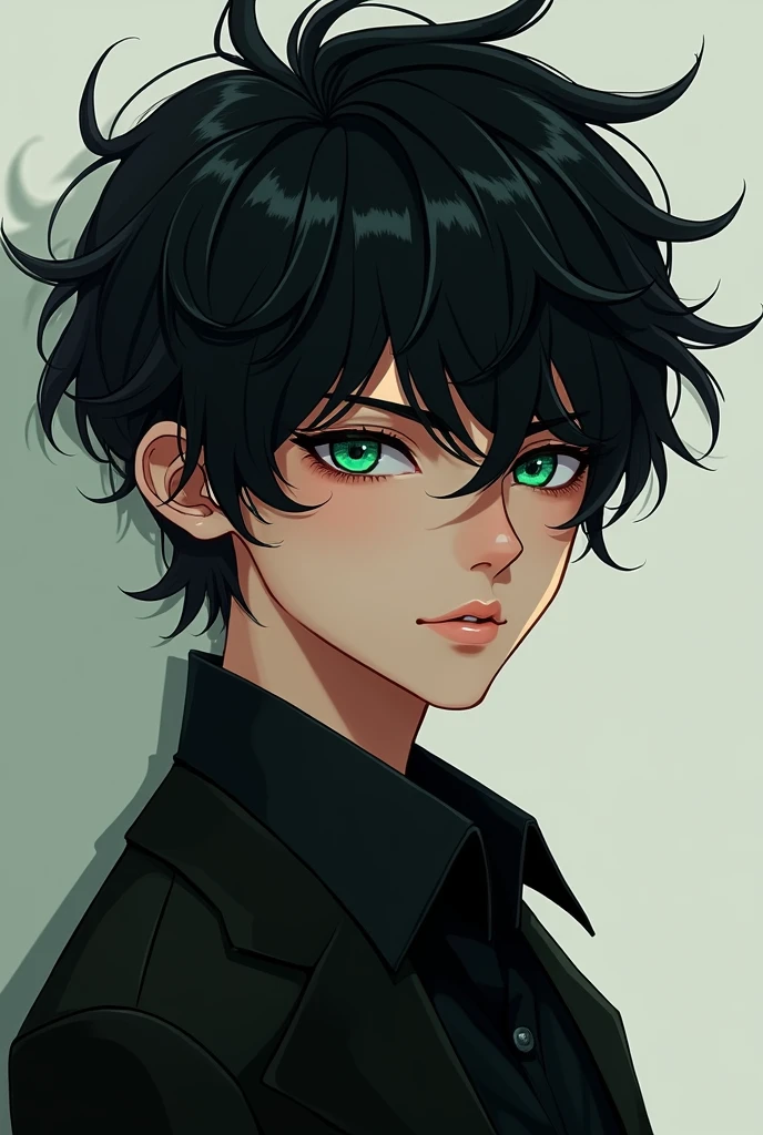 Black Hair、The eyes are green、Draw a cool boy