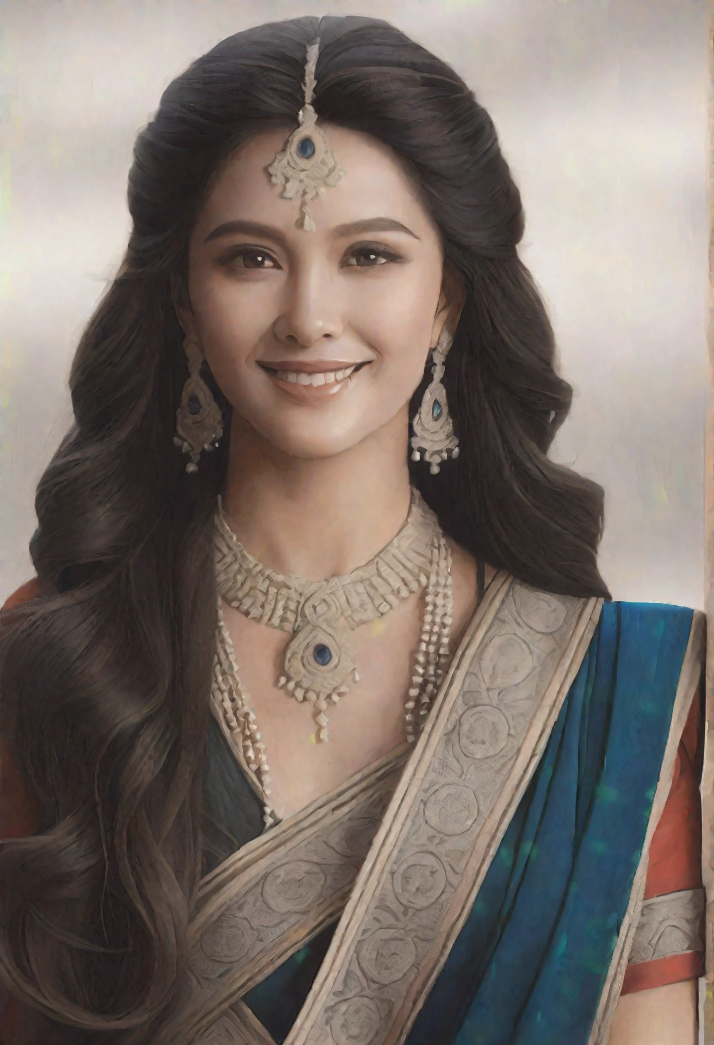 Attractive woman is flirting and smiling. She is inviting someone to come to her with gesturing with her hand. The lady is touching her hair. Isolated on background and she coming out from a big screen