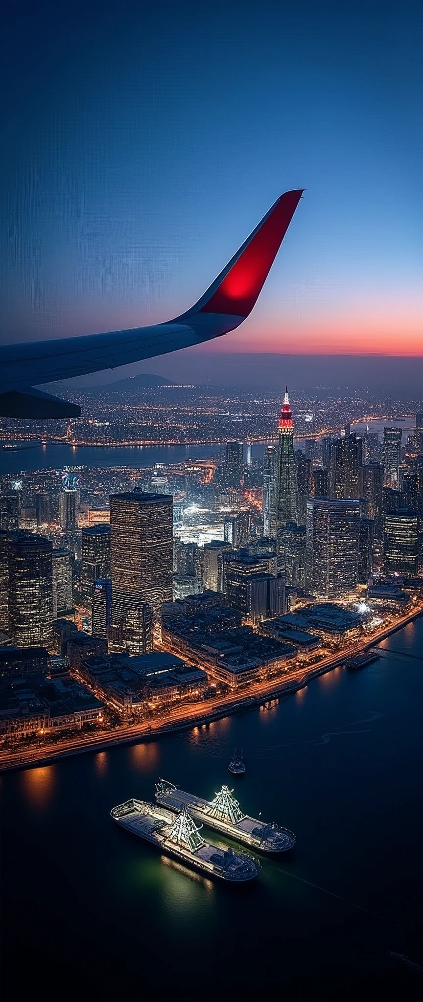 (Highest quality),(masterpiece:1.2),(Very detailed:1.2),Ultra-high resolution,Raw color photography,8k,Vast landscape photography,Realistic photos,Elaborate photos,View from the airplane window,Written boundary depth,Sharp focus,,Tokyo,Haneda Airport,Night view,Beautiful colors,Written boundary depth,Wide Light,Low contrast,Backlight,Sharp focus,Vibrant colors,Moving configuration