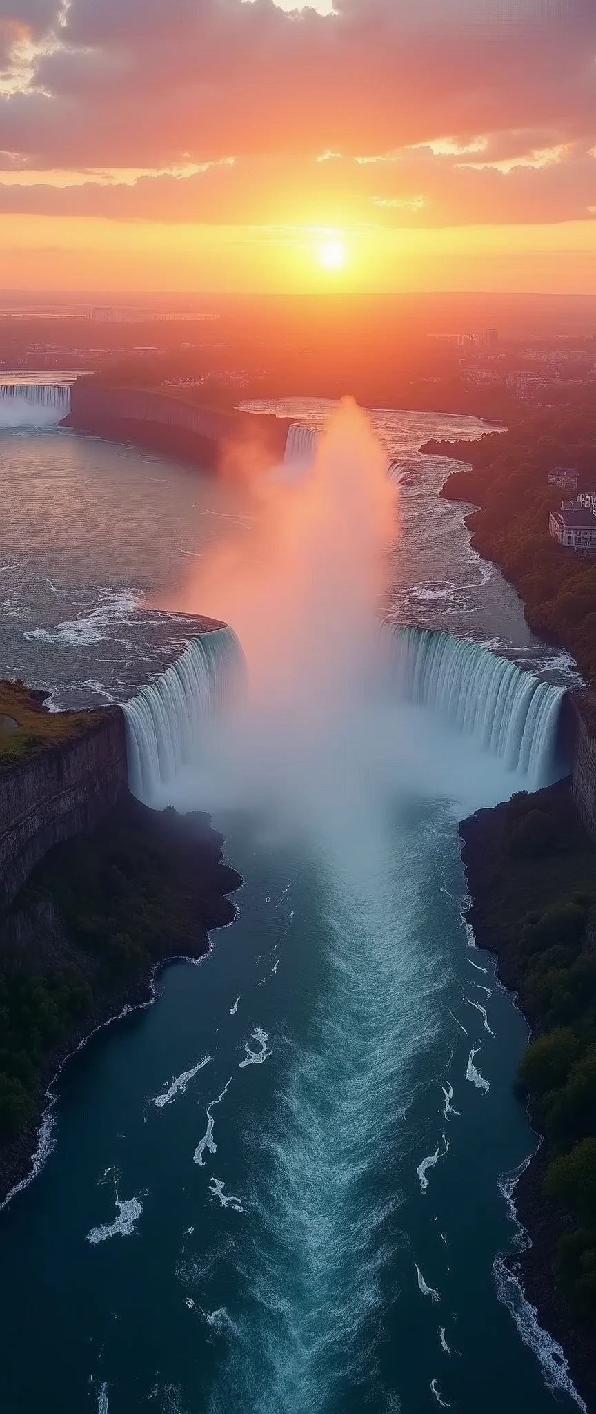 (Highest quality),(masterpiece:1.2),(Very detailed:1.2),Ultra-high resolution,Raw color photography,8k,Vast landscape photography,Realistic photos,Elaborate photos,Skydiving Observation Deck,Written boundary depth,Sharp focus,In the clouds,Niagara Falls,sunset,Beautiful colors,Written boundary depth,Wide Light,Low contrast,Backlight,Sharp focus,Vibrant colors,Moving configuration