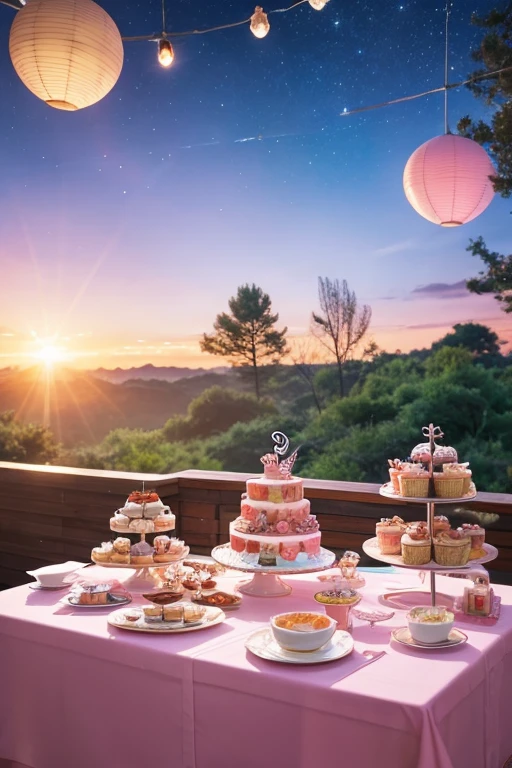 background　Party　Dreamy　Anime Pop　table cloth　cake　Tea party magical 　Morning Glow　unmanned