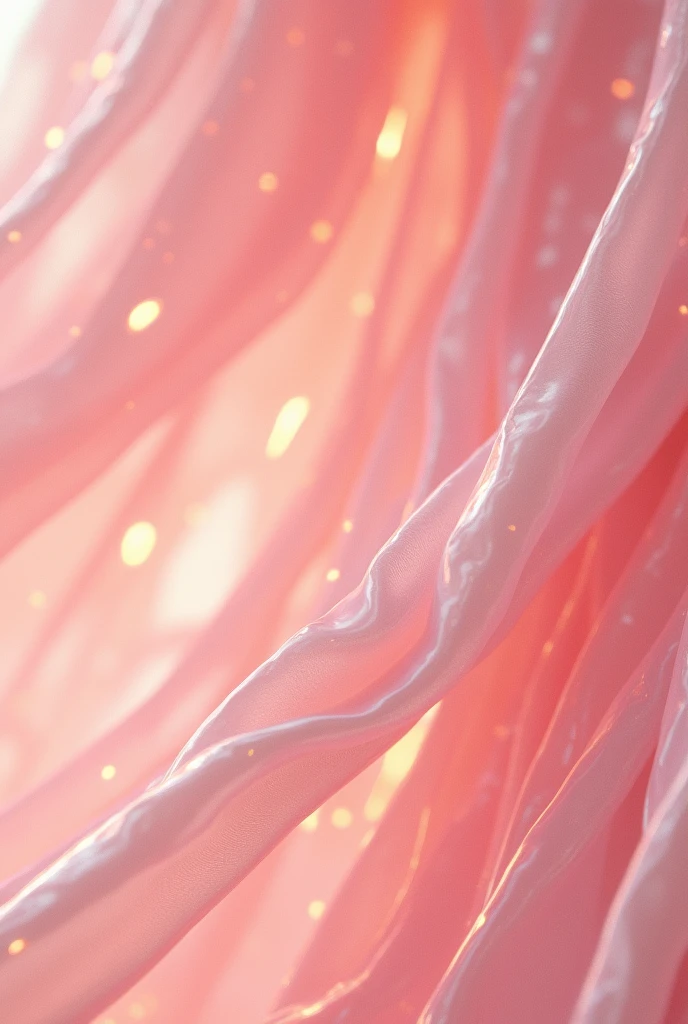 Light pink with bright gold reflections, acid design, hologram, close-up shot, dreamy symbolism, flowing fabrics, liquid, sparkling water reflections, photorealistic detailing, Camille Vivier, fine lines, delicate curves, experimental video art.