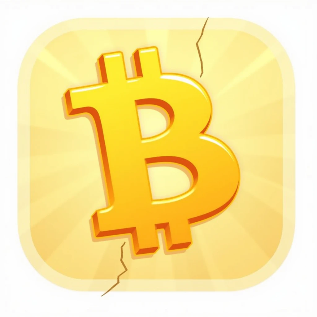 Create two versions of the Bitcoin symbol, matching the playful, cartoon-like style of the 'Bitcoin Crush' logo. Both versions should use the same vibrant gold color (#FFD700) and have a transparent background.

Complete Bitcoin: Design a full Bitcoin symbol with a bold, simplified 'B' logo in the center. The style should be smooth, with rounded edges and a slightly glossy appearance to match the fun and playful theme of the game.

Cracked Bitcoin: Create the same Bitcoin symbol but with a slight crack down the center. The crack should be subtle yet noticeable, with both halves slightly separated. The design should remain consistent with the playful, cartoon-like style, avoiding any realistic details or textures.

Ensure both designs use the same color and visual style to maintain consistency. The focus is on a simple, eye-catching look that integrates seamlessly with the 'Bitcoin Crush' theme.