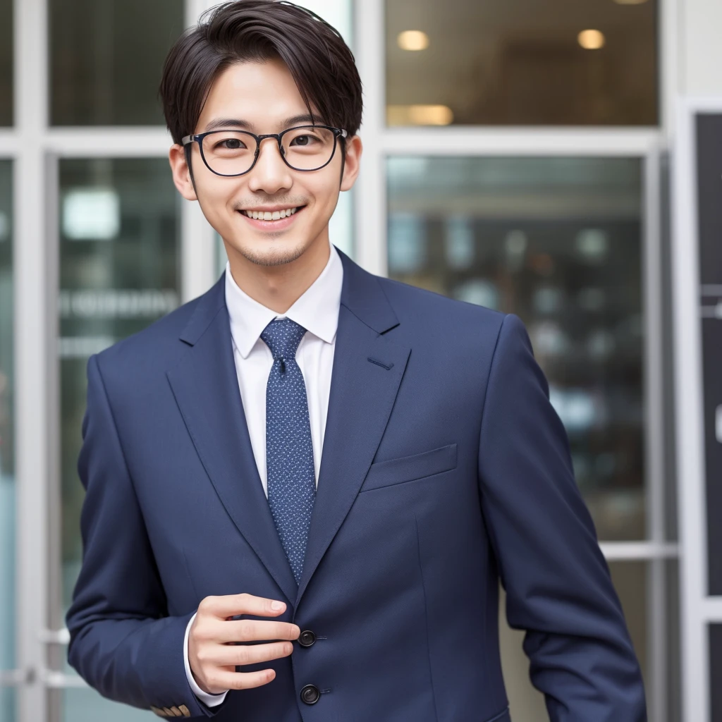 icon、Glasses、male、smile、Berry Short、30 years old、Slender、Salaryman、suit、Mature