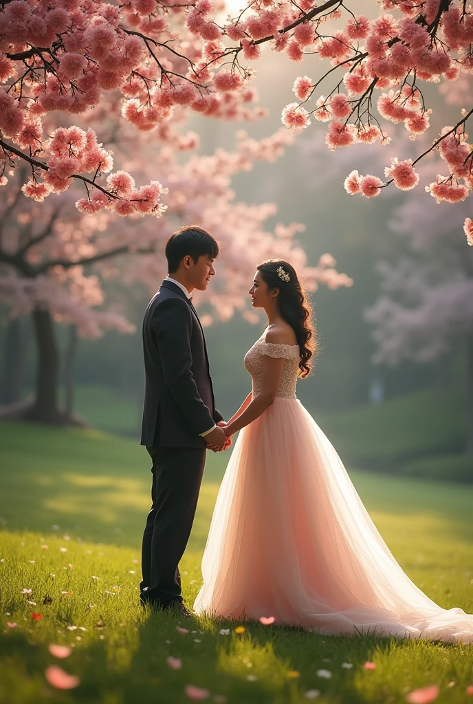 to get married couple in Japan Yamashita Park. Passionate, romantic, fairy. Cinetic landscape, lively body language.
