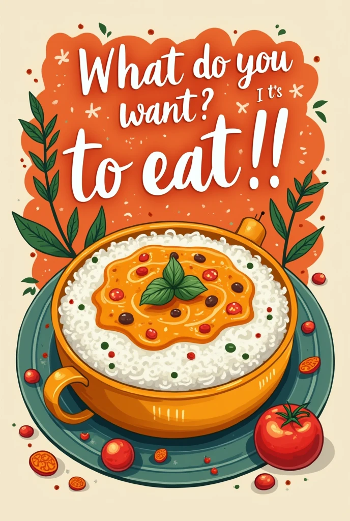 Typography Poster、"What do you want to eat?？It&#39;s curry.！"、Appetizing colors