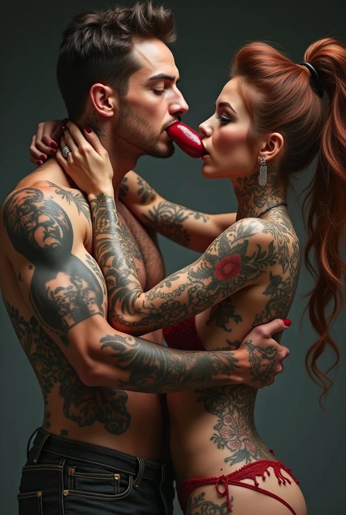 tattooed woman with a huge cock sucking a man's cock, very very realistic, very realistic, sexy lips, inked, very very very realistic, ultra realistic art, tattooed, beautiful and realistic, ultra realistic picture, very hyper realistic, ultra realistic!!!, really realistic, very realistic looking, range murata and artgerm