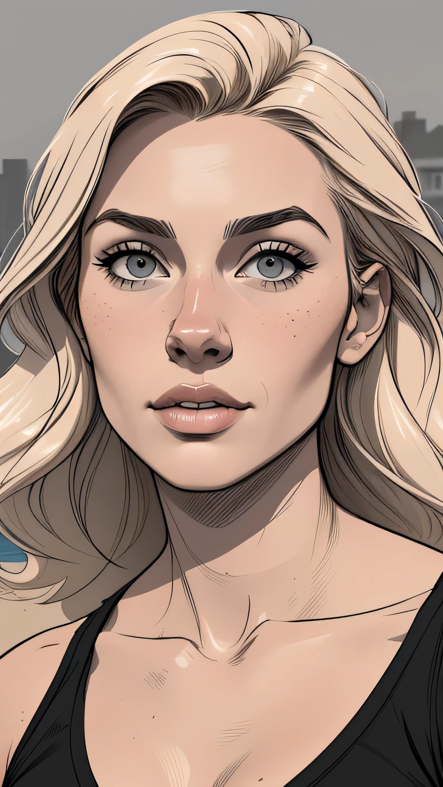 Flat colors, close up, portrait of a 25 year old surfer looking girl, tan skin, beach blonde salty hair, natural beaty, masterpiece, highly detailed,
digital illustration style, design de personagens altamente detalhado, arte digital detalhada fofa, City fan art, ((([grey background])))
