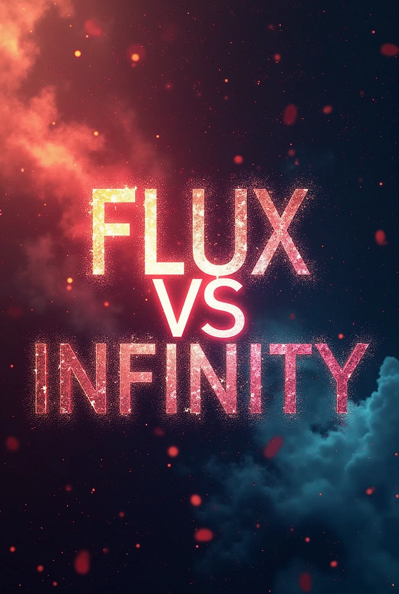Letter Poster, /(FLUX VS Infinity/) Character, Aesthetically pleasing contrasts are layered on the background, The dawn of a new era of image generation, In the image (text:”FLUXVSInfinity”) The word, 