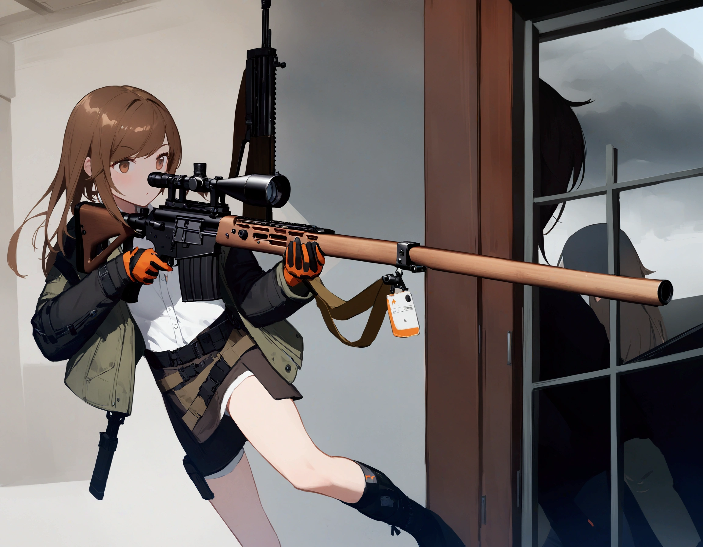 anime, (hair swept bangs:1.3), (long brown hair:1.3), person, girl, rifle, rifle, rifle, rifle, rifle, rifle, rifle, rifle, anime machine gun fire, of a sniper girl in war, girls frontline style, artwork in the style of guweiz, m4 sopmod ii girls frontline, door gunner, from girls frontline, sniper, sniper fire, guweiz, badass anime 8 k, from girls frontline, fine details. girls frontline universe, girls frontline style, girls frontline cg, kantai collection style, by Akihiko Yoshida, yayoi kasuma, female protagonist 👀 :8,