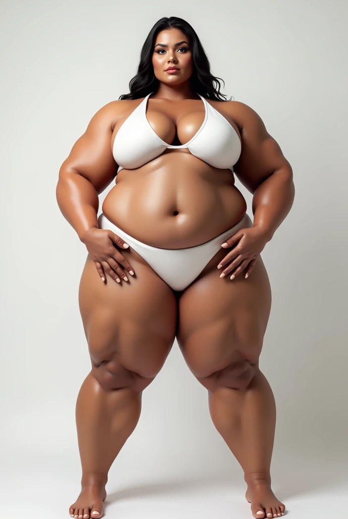A well-trained body、Big Tits、bodybuilder、araffe woman in a white bra and panties posing for a picture, thicc, thick body, thicc build, thick thigs, large thighs, hyperrealistic full figure, exaggeratedly large physique, massive legs towering over you, thick, beautiful thick female, powerful and huge, thick legs, thick thighs, wide hips, oppai proportions, pawg