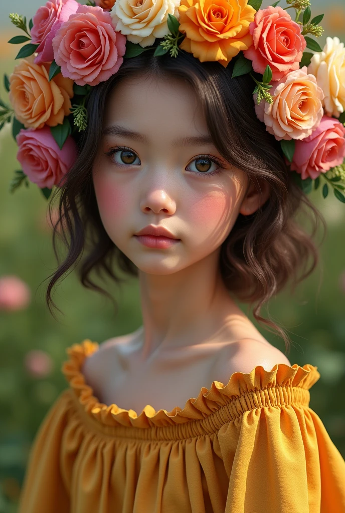 girl with flowers. Extra natural textures