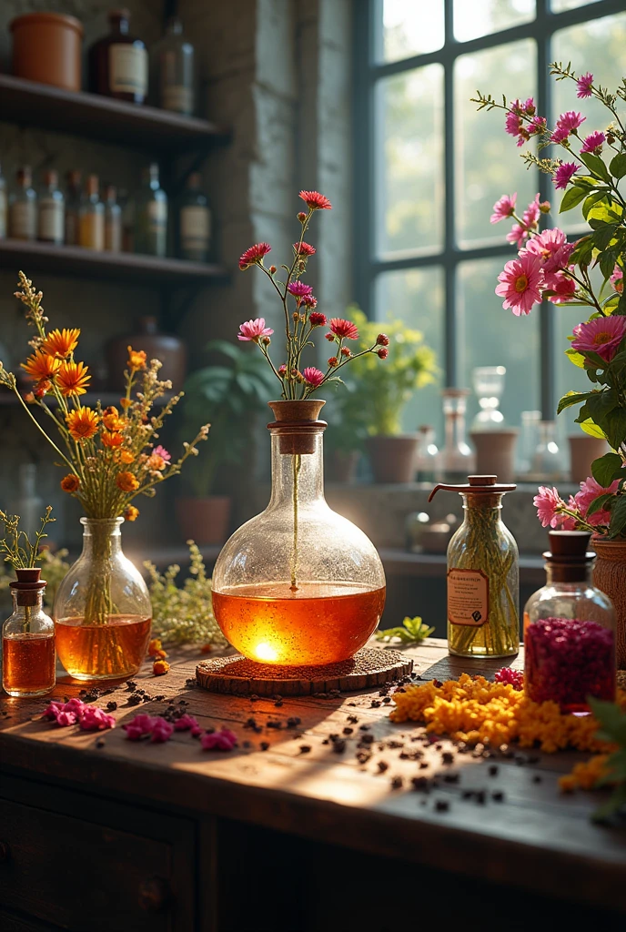 Chemical extraction of essences with flowers and plants 