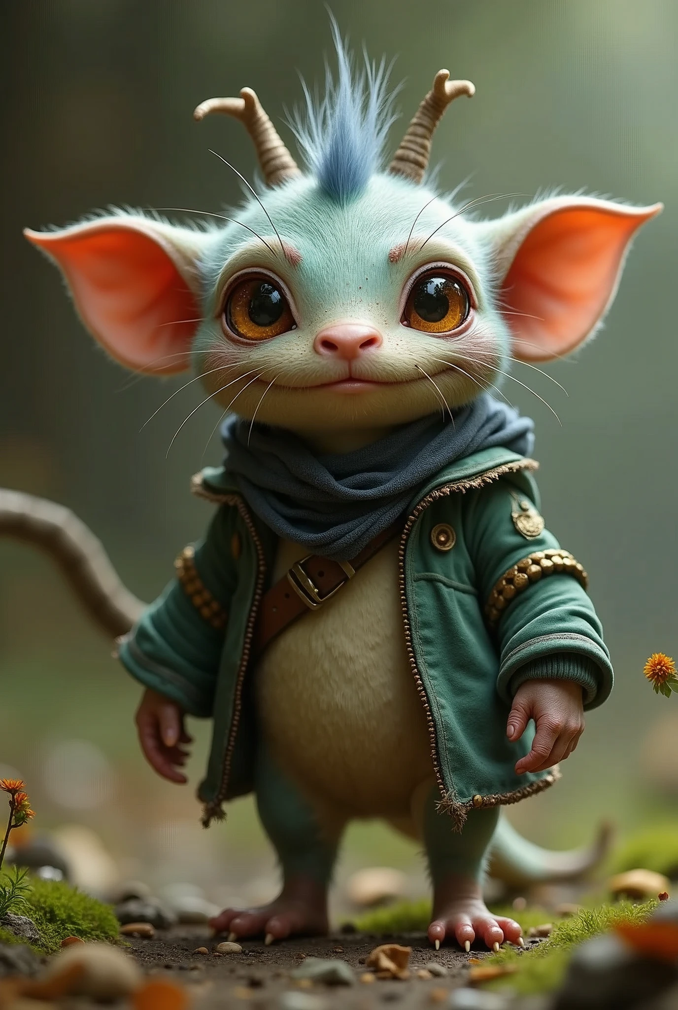 A cute little monster with orc features, and some elf and mouse features