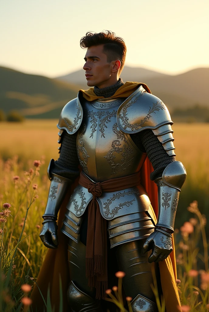 I want to create myself image to armor poses for a photo in a field
