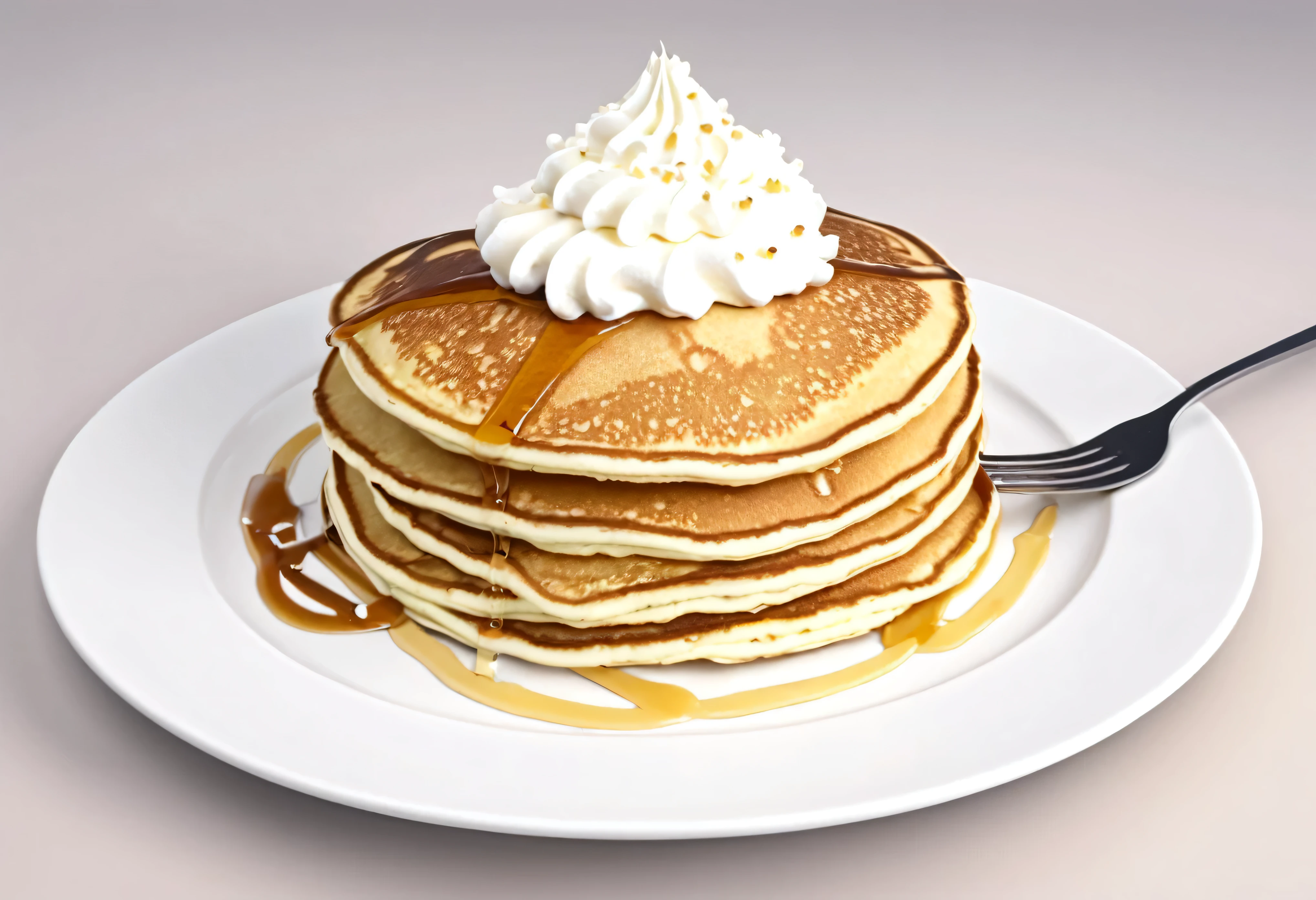 photo of a plate with american pancakes with whipped cream on top, detailed, 4K, 8K, photorealistic, photo