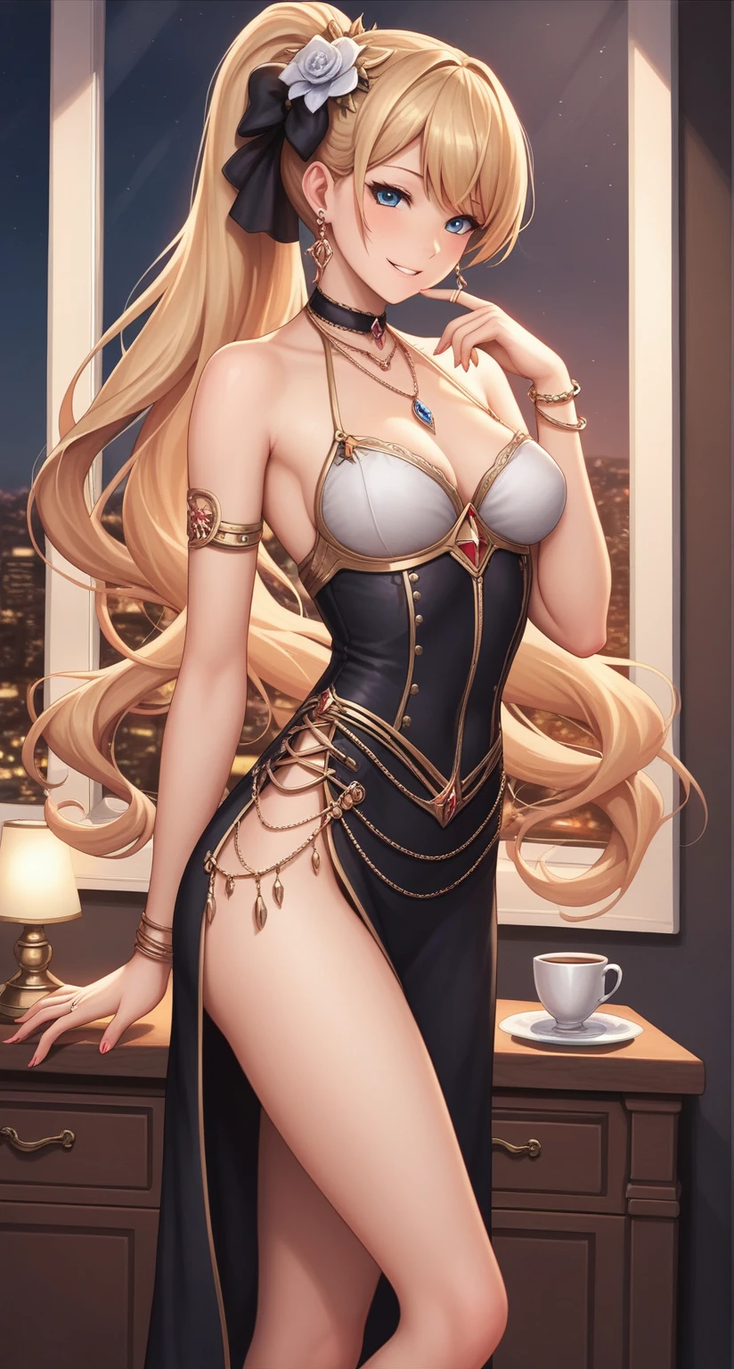 sexy woman dress tall pigtail hair