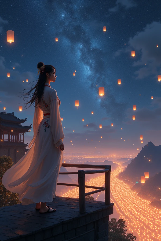 Hanfu A Girl Star Observation Tower Address Kongming Lantern Ten Thousand Lights
