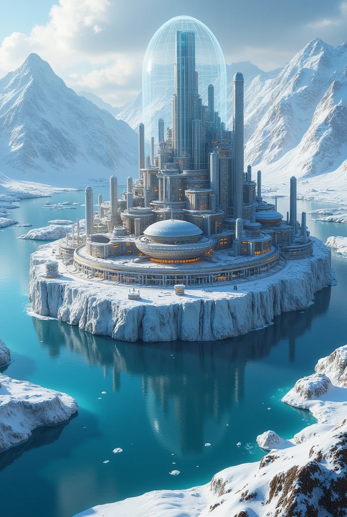 A high-tech administrative city zone of a country located in the center of the country on a glacier with a floating island, energy cannons, and a holographic dome. It includes a fire station, police station, hospital, train station, and military base.