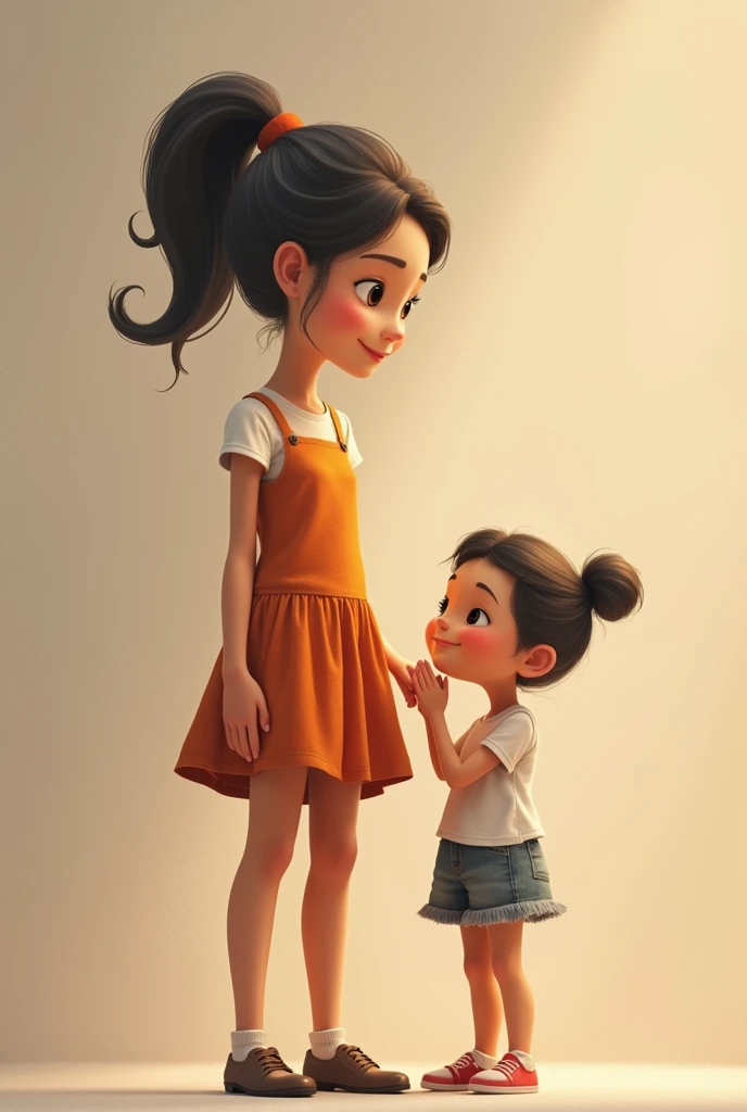 Tall girl standing with her small mom.