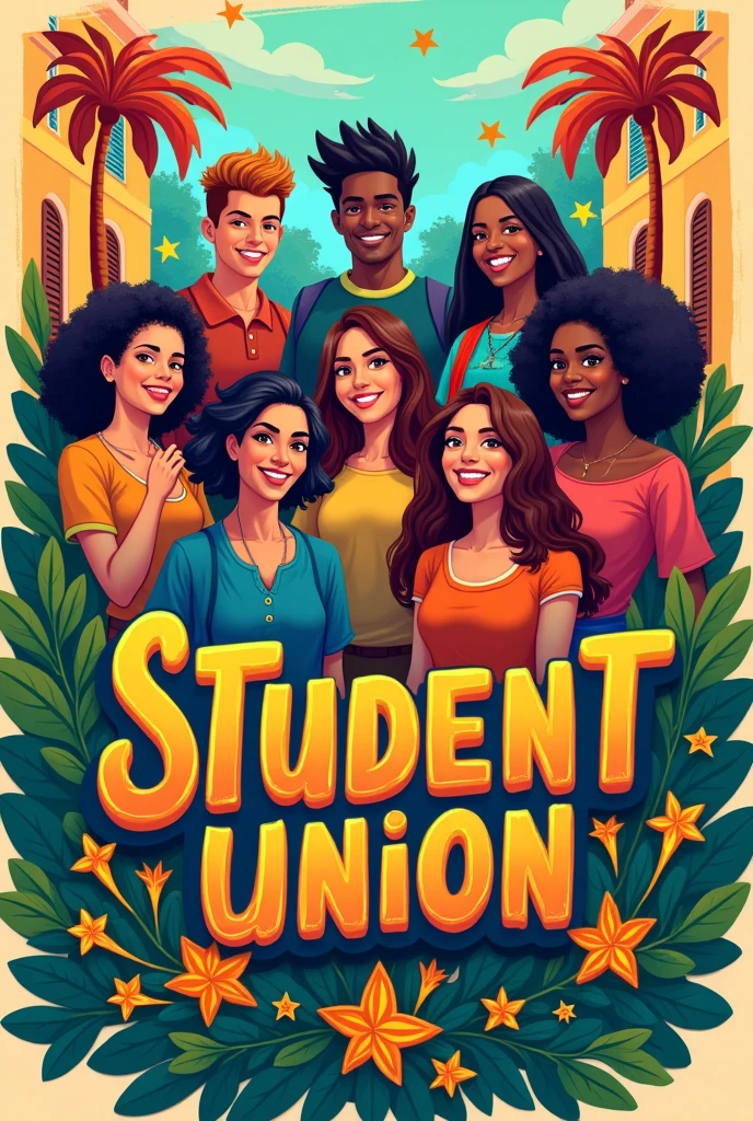 Make a student union poster written: student union, In Portuguese Brazil