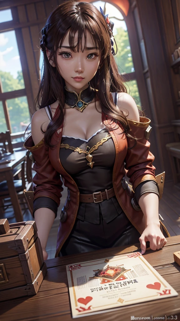 Anime Change, banner,Wooden table,red,(illustration:1.2),Anime CG,Business,(Epic Fantasy Card Game Art:1.3)Hearthstone艺术work, Hearthstone艺术, 《Hearthstone》Card game original picture. ”, 《Hearthstone》,Hearthstone卡牌艺术, Hearthstone概念图,unmanned