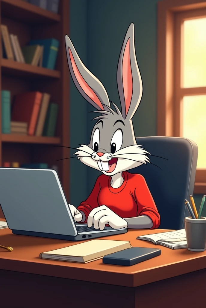 Bugs bunny typing on laptop