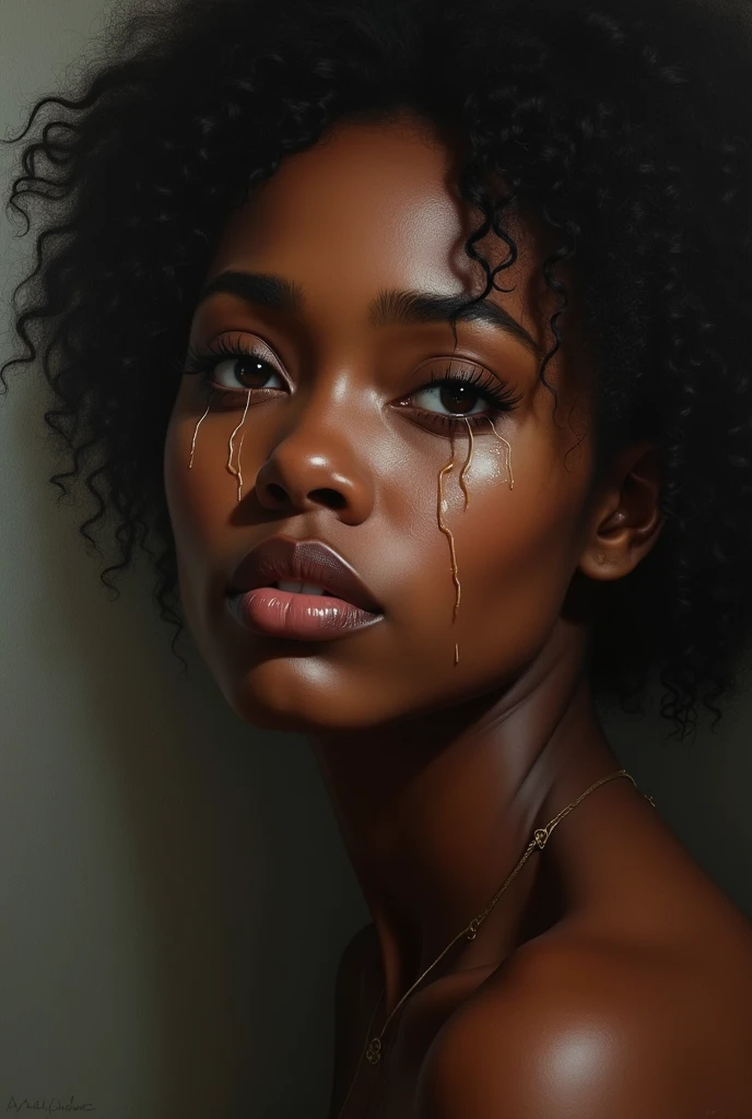 Crying beautiful black woman