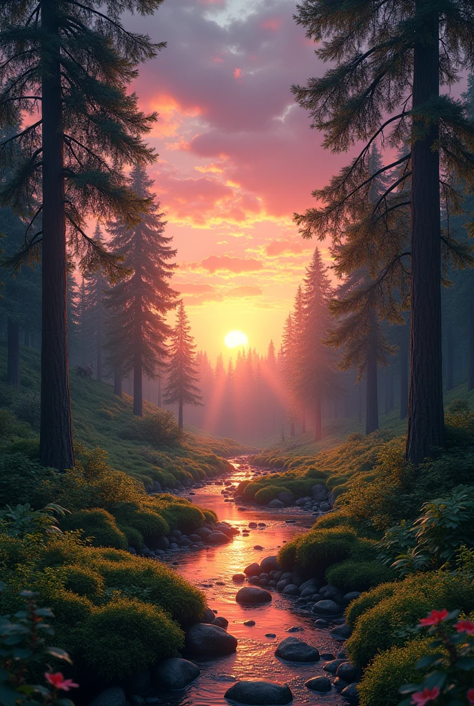 Beautiful sunset in the forest