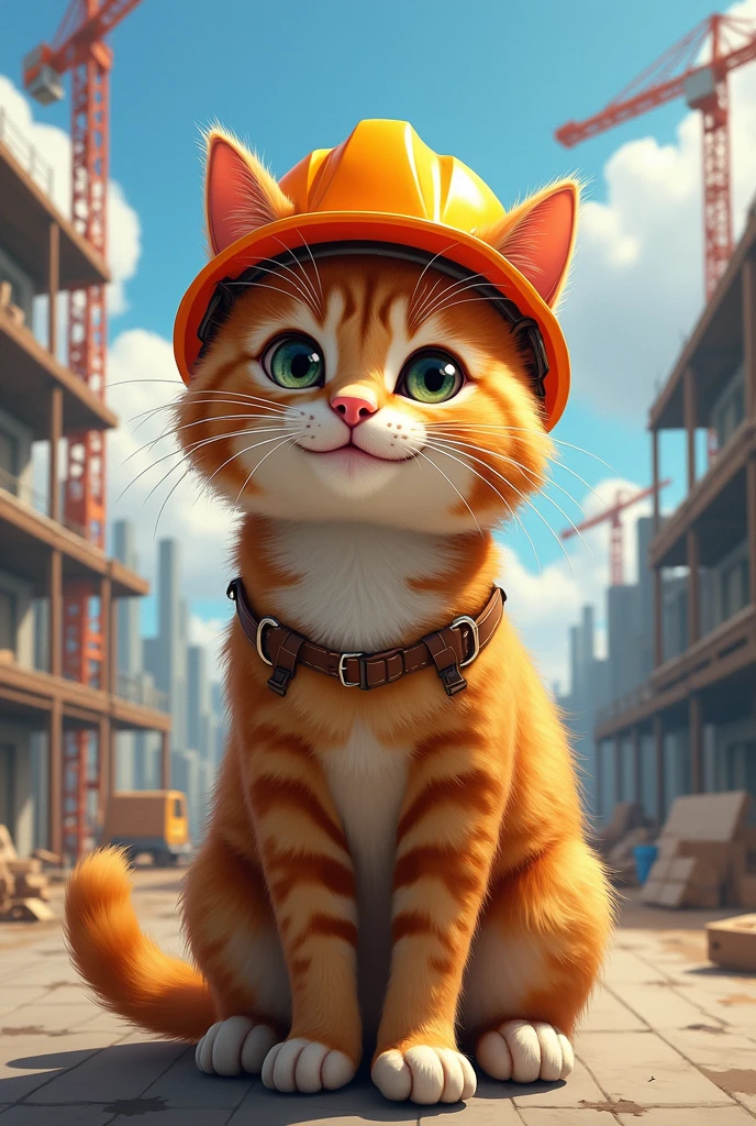 Cat wearing a hard hat