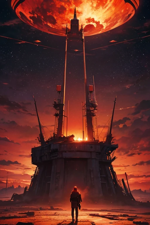 Highest quality、masterpiece、Desolate Earth、wreckage、Red Sky、Surrealism