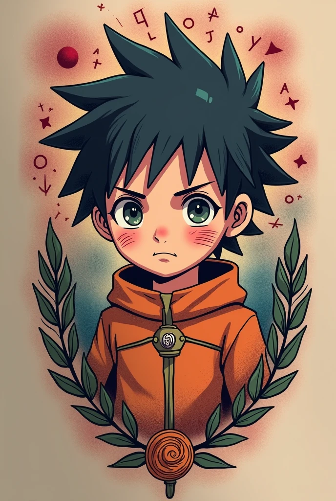 Create a tattoo to honor your son, name Samuel, date of birth 09.10.2024, Libra, weight 2780, male, and add symbols from the Naruto universe and mathematics