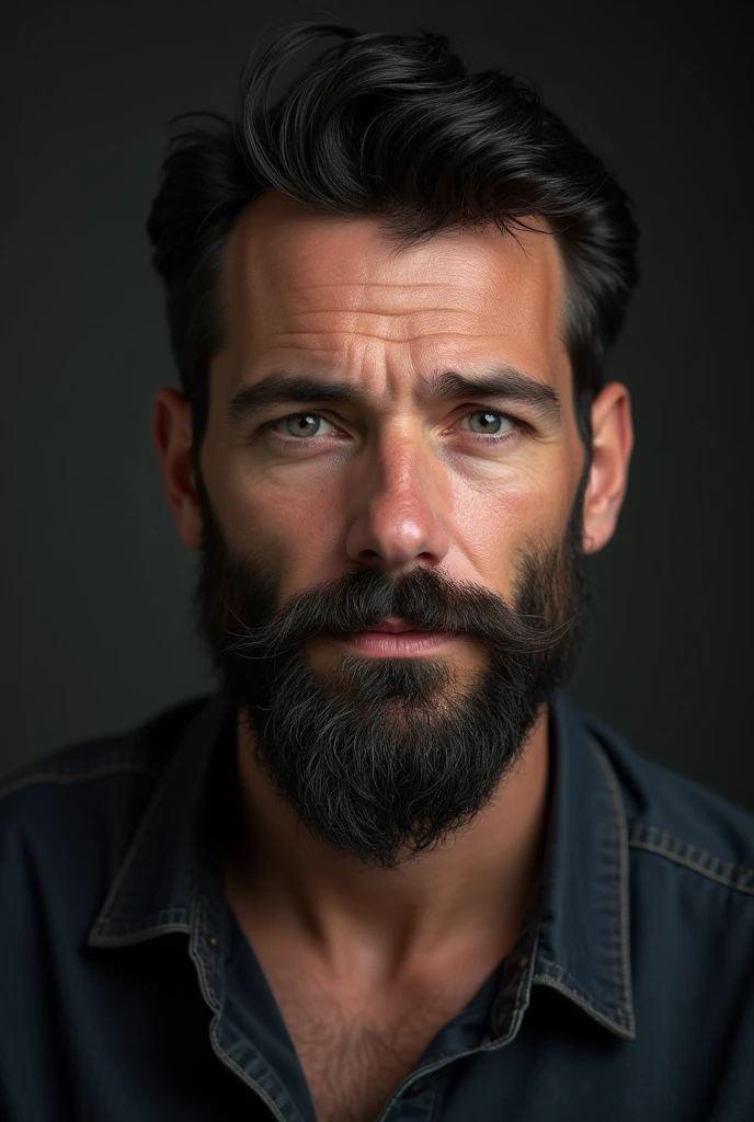 Around 30 years old,Westerners,Beard,(masterpiece, best quality:1.3), (photo realistic:1.3), 32k, raw photo, ultra high res, natural lighting, rembrandt lighting, hyper quality, 1 Man, black hair, (short hair: 1.5) 