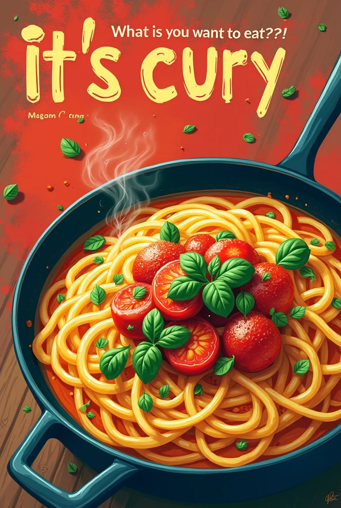 Typography Poster、"What do you want to eat??It's curry.!My curry is spicy!!!"、Appetizing colors