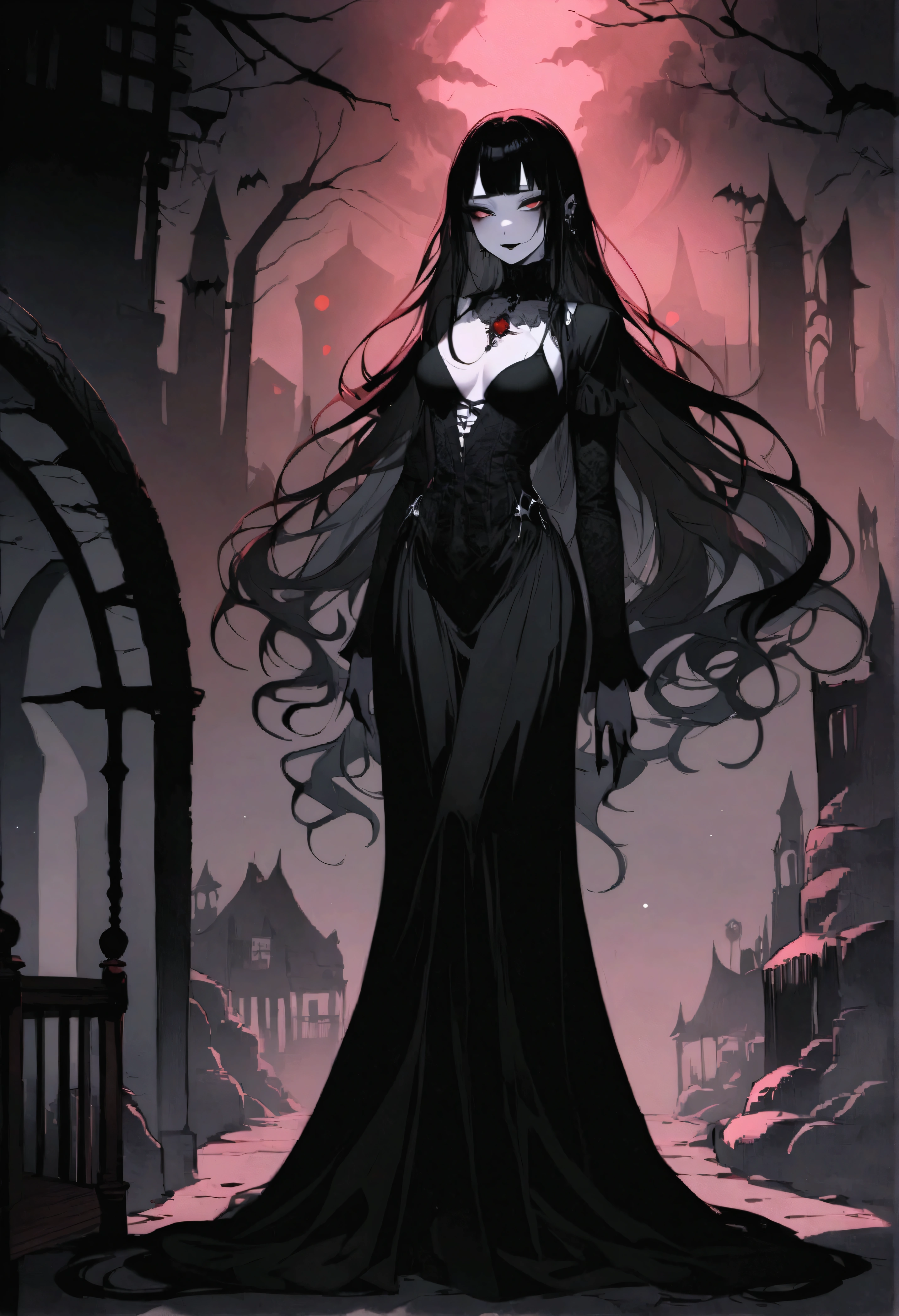 (best quality,4k,8k,highres,masterpiece:1.2),ultra-detailed,goth korean girl, gothic,1woman,dark town,red eyes,dark ambient,low saturation,anime style,pale skin,long flowing hair,gothic clothing,silhouette,surreal background,mysterious atmosphere,intense emotions,melancholic expression,lens flare,dramatic shadows,symbolic elements,heavy makeup,pale and dark colors,misty fog,ethereal beauty,subtle texture, dark makeup , full body, wicked smile, seductive witch, piercing all over the face
