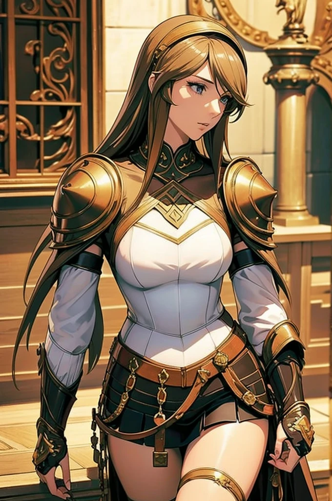 Highest quality, Official Art, masterpiece, Fabric Shading, High resolution, Very detailed, colorful, Best details, Fantasy, armor,1 female, Age 25, Highest quality, Official Art, masterpiece, Fabric Shading, High resolution, Very detailed, colorful, Best details, Fantasy, Combat Uniform,1 female, Age 25, Standing on the stairs,A castle town with an old castle, sunny,Choppy Hair, Large Breasts, skinny,Surrounded by a lot of people:1.9、Confetti falling、Blessed、Pleated mini skirts are welcomed:1.5、Camel Toe:1.3, Ground level shot:1.9,