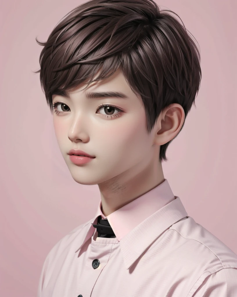 Best quality, 1boy, solo exhibition, cartoon portrait, simple background, short hair, pink lips, without glasses, single eyelids