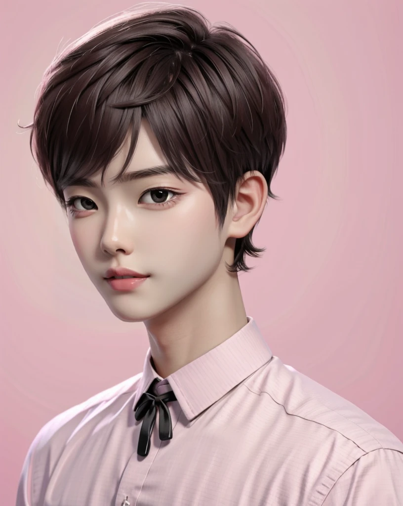 Best quality, 1boy, solo exhibition, cartoon portrait, simple background, short hair, pink lips, without glasses, single eyelids