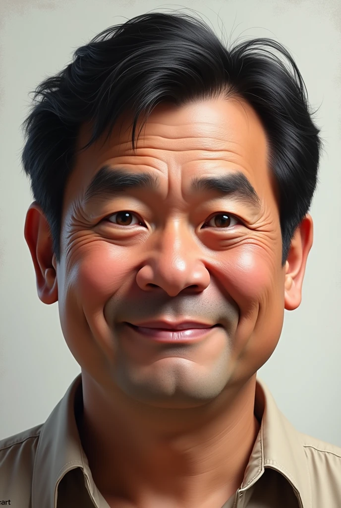 Make me a picture of a man&#39;s face with black hair, brown eyes, thick eyebrows, no beard, chubby cheeks 