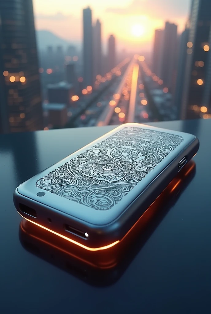 a futuristic powerbank with ancient African cravings and designs that symbolizes love and peace that’s a size of a flash drive that can also be stuck on the phone while charging