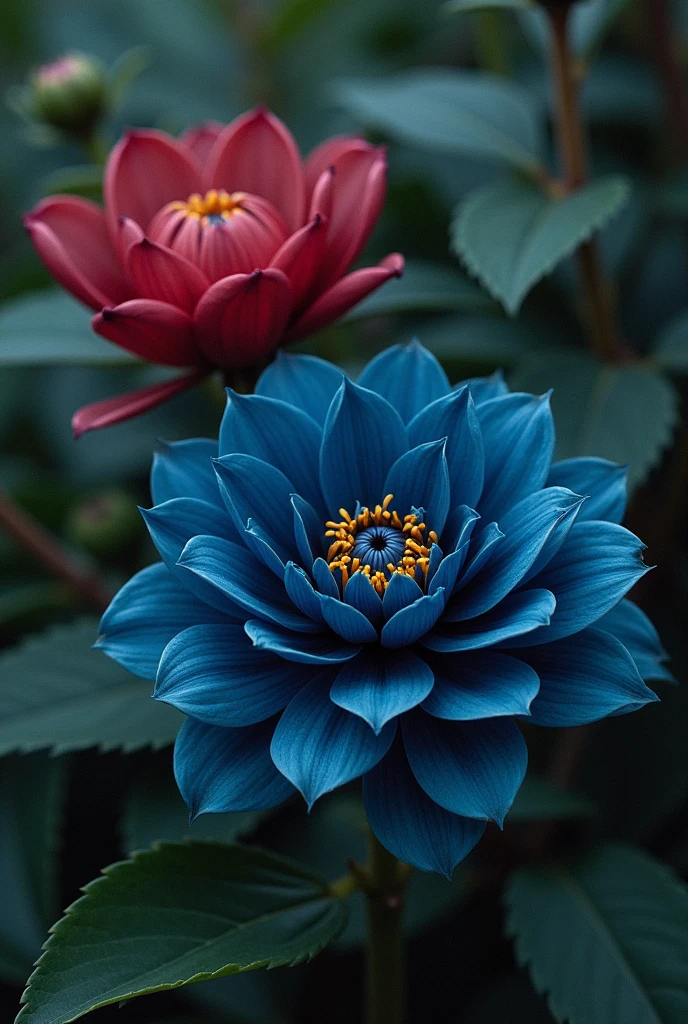Dark blue、Dark red、Dark green flower々