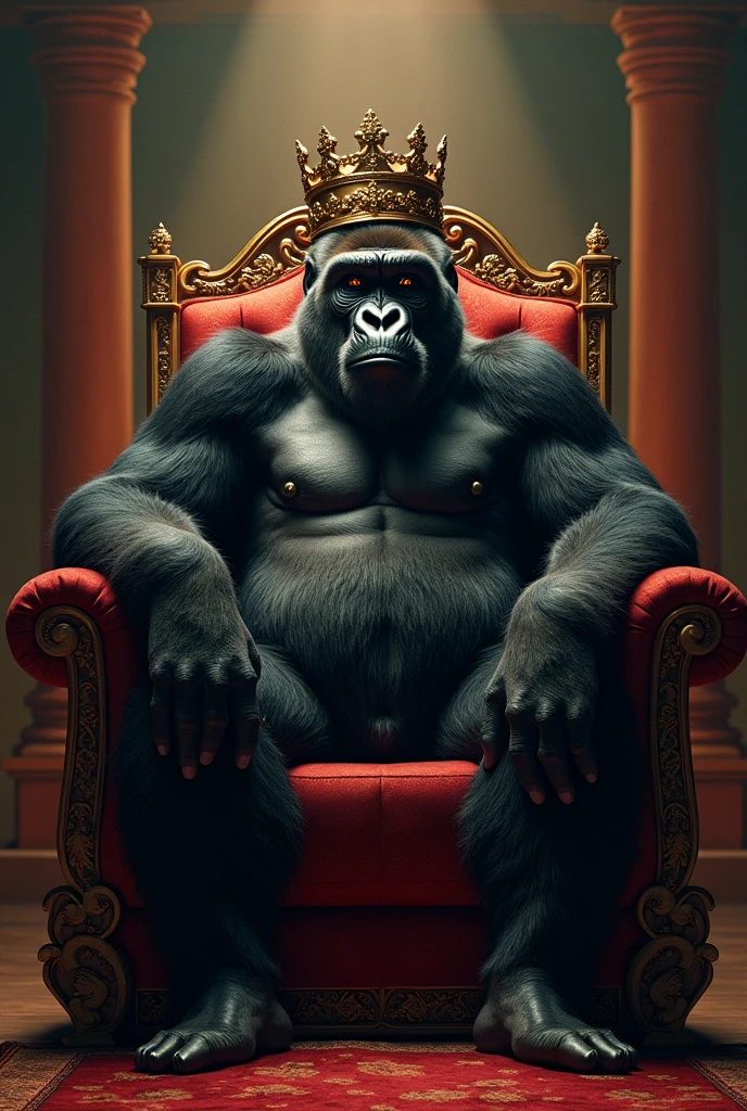 a gorilla king sitting on his throne